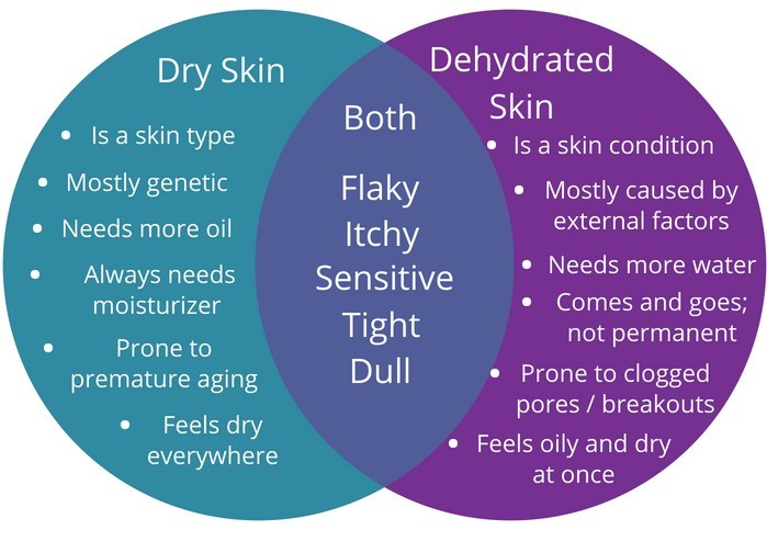 Dry skin vs Dehydrated skin symptoms